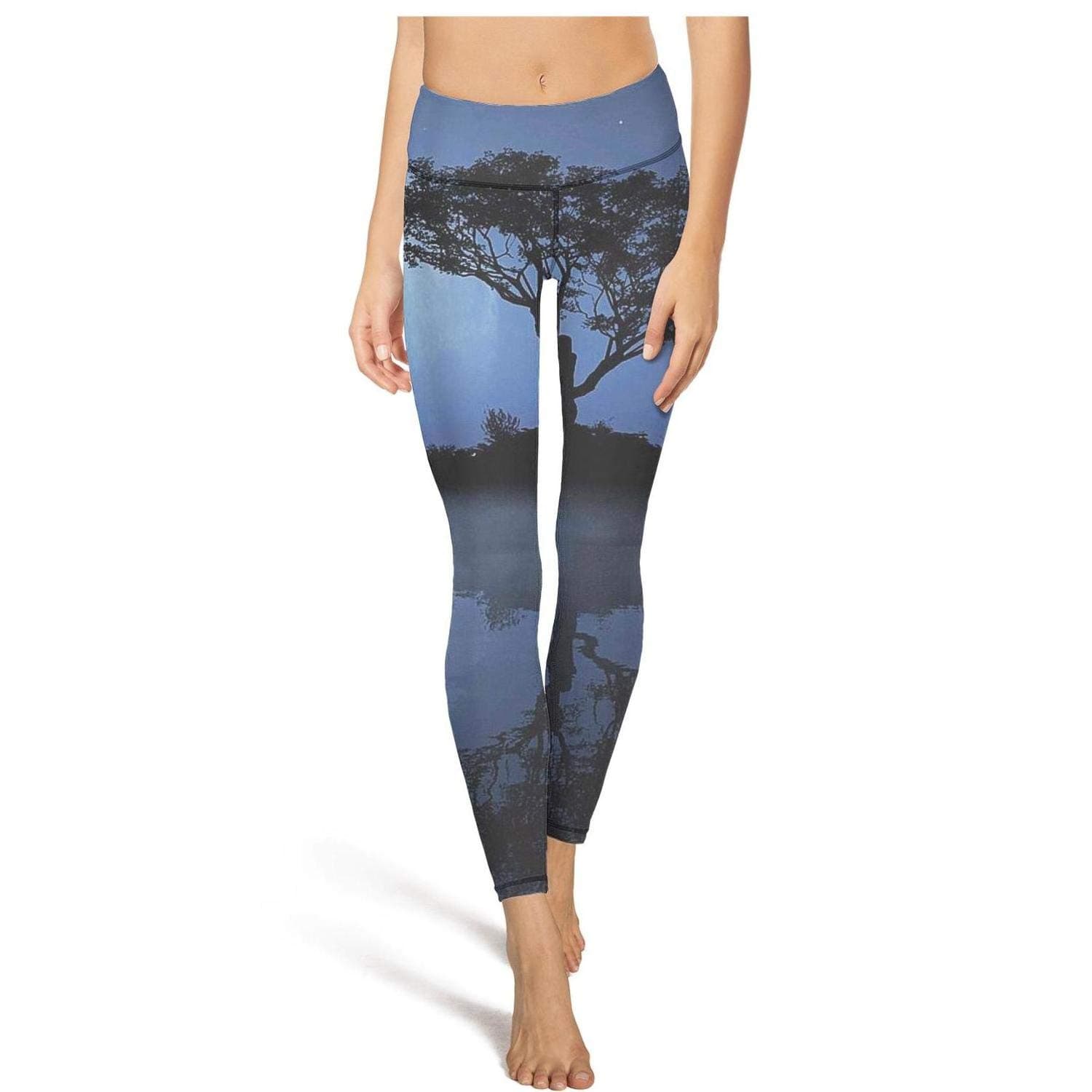 cucu Black and White Space Tree Compression Pants Men Running Leggings