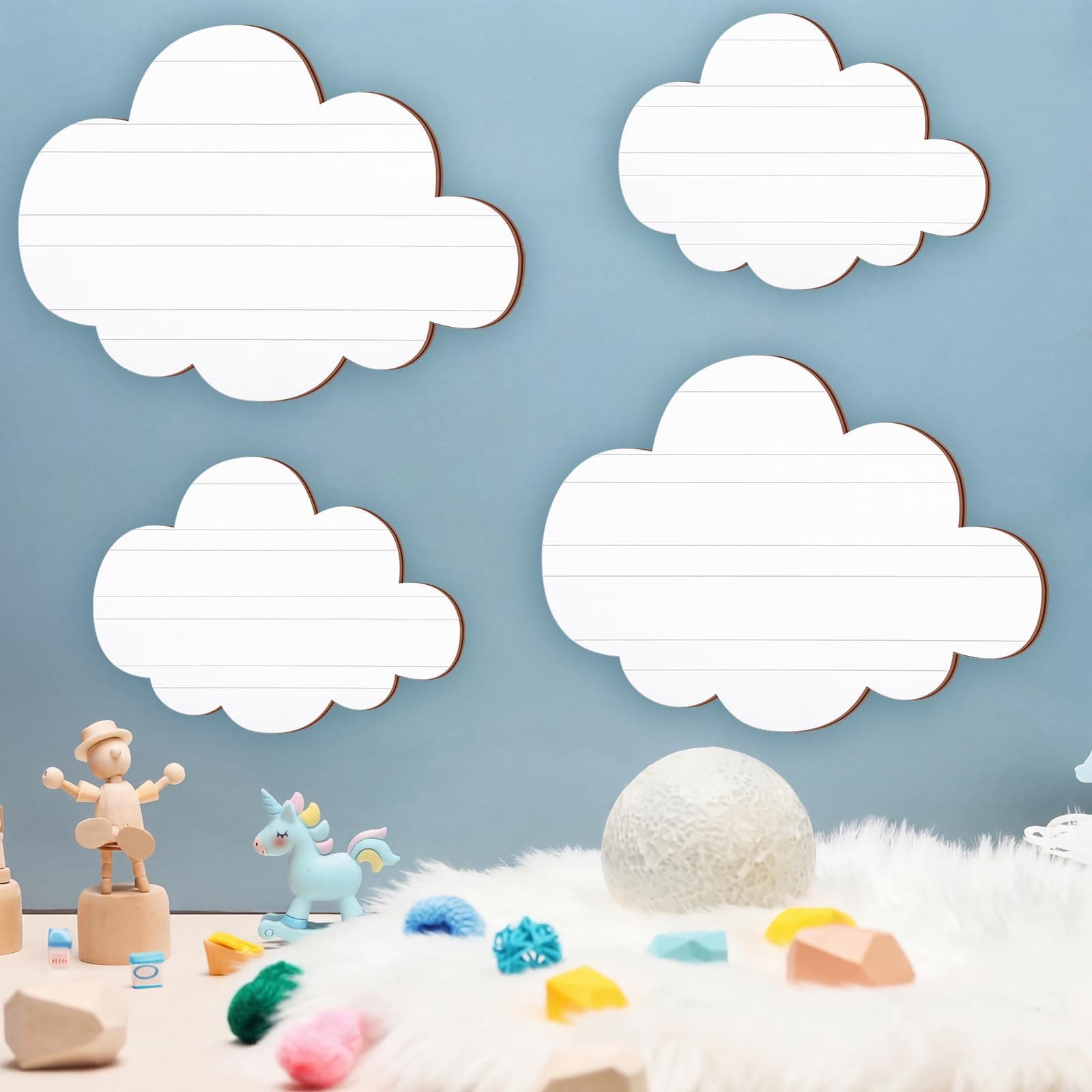 Ferraycle 4 Pcs Cloud Wall Decals White Clouds Removable Wood Hanging Decor for Nursery Living Room Bedroom Decor Party Supplies
