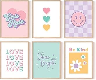 Lwoztra Girls Room Wall Art Kids Canvas Poster Nursery Wall Decor Pink Colorful Prints Baby Toddler Pictures Teen Girl Rule Artwork Love Smile Painting for Bedroom Playroom 12x16 Inch Unframed