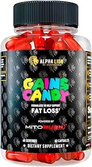 ALPHA LION Gains Candy, Supplement Pills that Support Weight Loss, Appetite Suppressant, Keto-Diet Friendly, Decrease Body Fat, Upgrade Energy & Workout Performance, 60 Capsules (MitoBurn®)