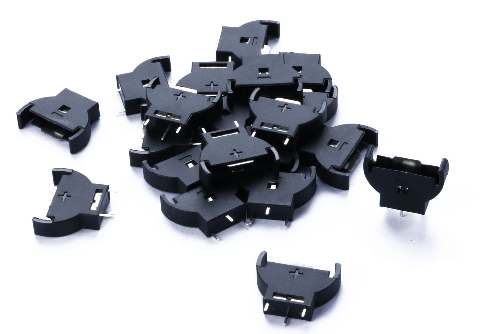 Shapenty Black Plastic Shell Dip Type CR2032 Vertical Button Cell Battery Sockets 3 Pin Holder Case, Pack of 20