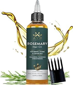 AVD Organics Rosemary Oil for Hair Growth | Infused with Biotin, Jojoba & Castor | Nourishing & Volumizing Rosemary Hair Oil for Scalp & Roots | Non-GMO verified | 120ml
