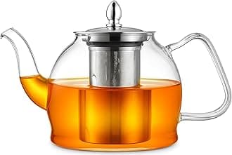 Glass Teapot with Infuse 1200ml infusers for Loose Tea,Clear with 304 Stainless Steel Tea Strainer