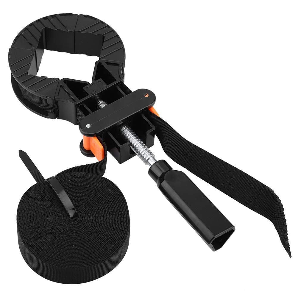 Band Strap Clamp,Adjustable Angle Rapid Clamp Ratcheting Clamp Corner Strap 4 Jaws Frame 6M Furniture and Picture Frame Holder Adjustable Multi-Corner Clamp Woodworking Hand Tool, Black
