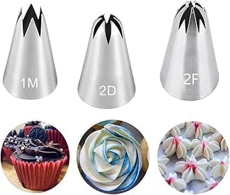 Large Piping Nozzle Tip for Cake Decorating,3 Pcs Icing Piping Tips Cake Piping Nozzles Tips Kit for Baking DIY Cookie Cream Cupcake Decorating,1M 2D 2F