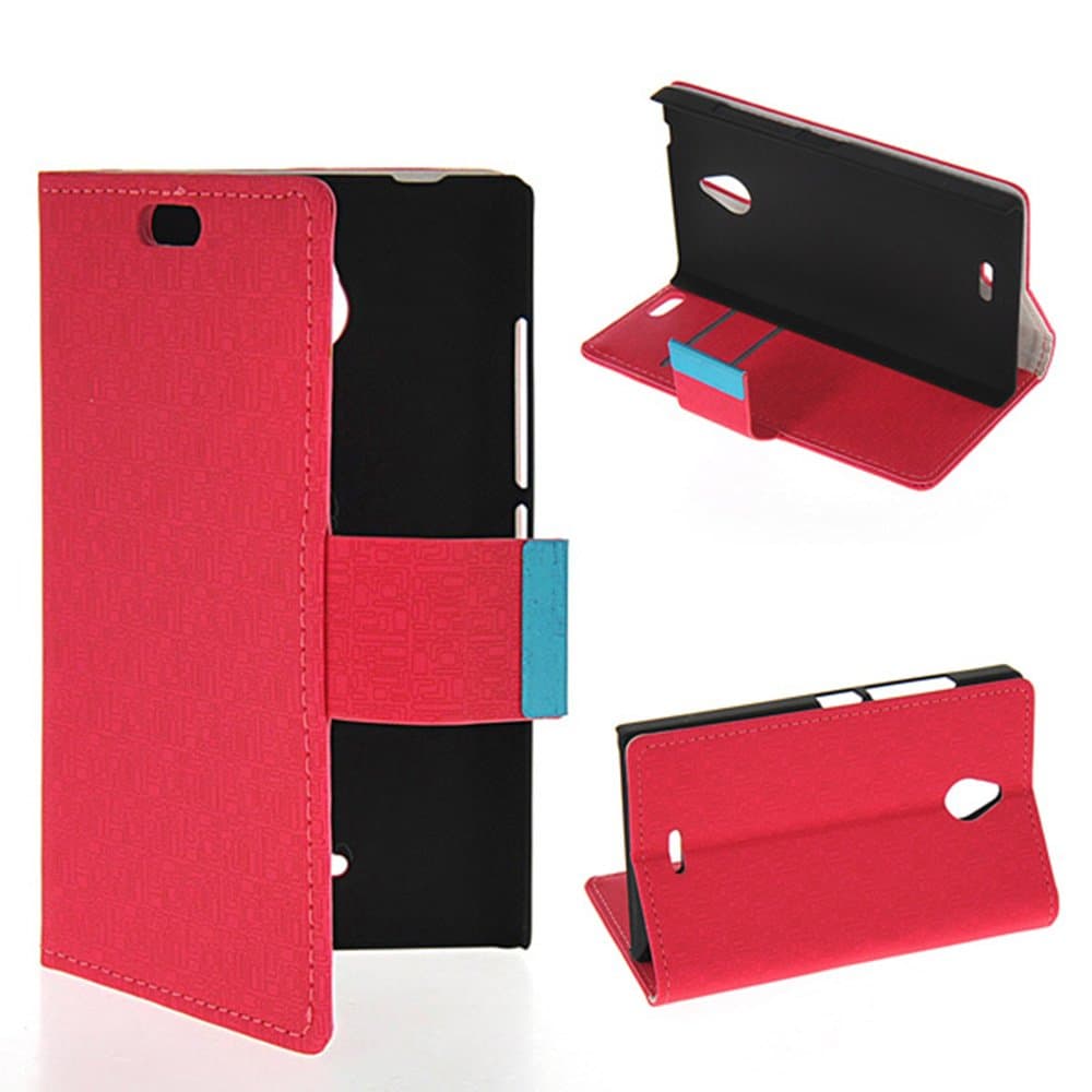 Nokia X2 Dual SIM Case,ONEWIND [Red] RED Maze Pattern Wallet With Card Pouch Stand Feature Soft Leather Case Cover For Nokia X2 Dual SIM