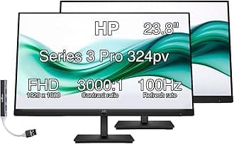 24" Series 3 Pro 324pv FHD Monitor with 5 ms Response Time, Anti-Glare, Flicker Free,VESA Mount (100x100mm), HDMI, VGA & Dockztorm USB Port Expander, Black (9U5C1AA#ABA) (2026 Latest Model) 2-Pack
