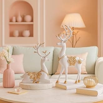 Creative Resin Golden and White Reindeer Sculptures | Beautiful Home Decor | Lifts up Energy of Your Room (Pack of 2, White)