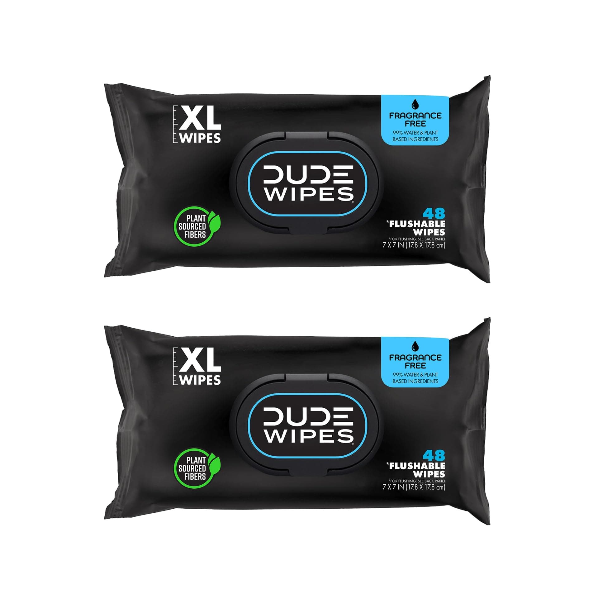DUDE Wipes - Flushable Wipes - 2 Pack, 96 Count - Unscented Extra-Large
