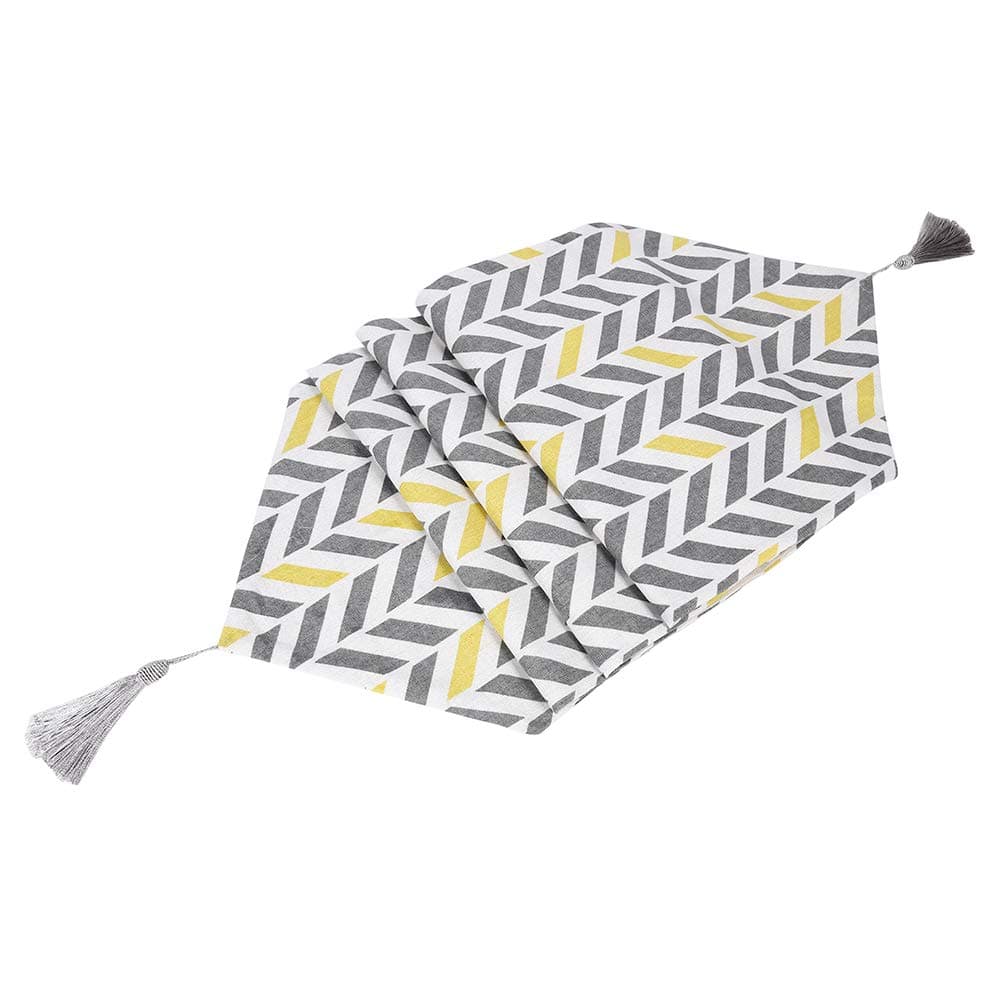 Prosperveil Modern Striped Checked Table Runner with Tassel Cotton Kitchen Dinner Coffee Table Runner Cloth Cover Wedding Party Decoration 13 x 71 inch (Grey and Yellow)