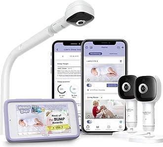 HUBBLE CONNECTED SkyVision Pro Twin AI-Enhanced HD Smart Baby Monitor, 2 Cameras, Parent Unit, Mounts, Smart Rollover & Cry Detection, AI Sleep Report, 2-Way Talk, Night Vision, Light & Sounds, App