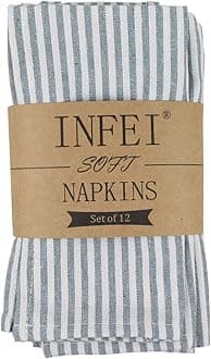 INFEI Plain Striped Cotton Linen Blended Dinner Cloth Napkins - Set of 12 (40 x 30 cm) - for Events & Home Use (Ocean)