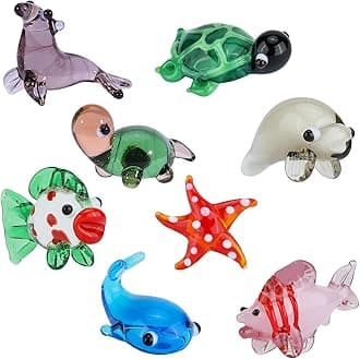 HUAAPLEVLA 8 Pcs Tiny Glass Animals Blown Mini Glass Figurines Handmade Lampwork Animal Figurines Sets for Home Decoration Collectibles and Gifts（Marine Animals）