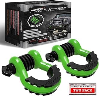 AUTMATCH D Ring Shackle 3/4" Shackles (2 Pack) 41,887Ibs Break Strength, Clevis Shackle with 7/8" Screw Pin and Shackle Isolator Washers Kit for Tow Strap Winch Off Road Vehicle Recovery, Green