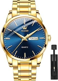 OLEVS Men's Casual Fashion Waterproof Gold Stainless Steel Band Quartz Gold Watches Gifts for Men