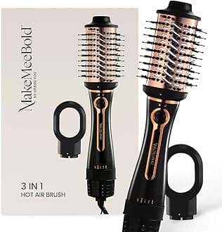 MakeMeeBold 3-in-1 Hot Air Brush | Hair Dryer, Straightener & Volumizer | 1.5-Inch Barrel | 1200W Blow Dryer Brush with Ceramic Coating | For All Hair Types | Gifts for woman (Black - Rose Gold)