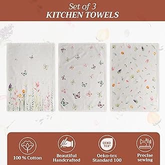 Maison d' Hermine Botanical Fresh 100% Cotton Set of 3 Multi-Purpose Kitchen Towels | Bar Towels | Spring/Summer (50 cm x 70 cm)