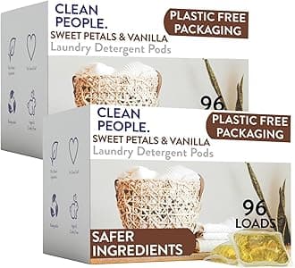 Clean People Laundry Detergent Pods - Plant-Based, Hypoallergenic Laundry Pods - Ultra Concentrated, Plastic Free, Recyclable Packaging, Stain Fighting - Sweet Petals, 192 Pack