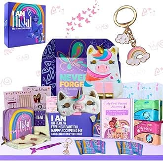 First Period Kit Gift for Girls 9–12 | Period Starter Kit for Tweens & Teens | Pads, Wipes & Confidence Essentials | First Period Gift Box with Discreet Bag (Unicorn)