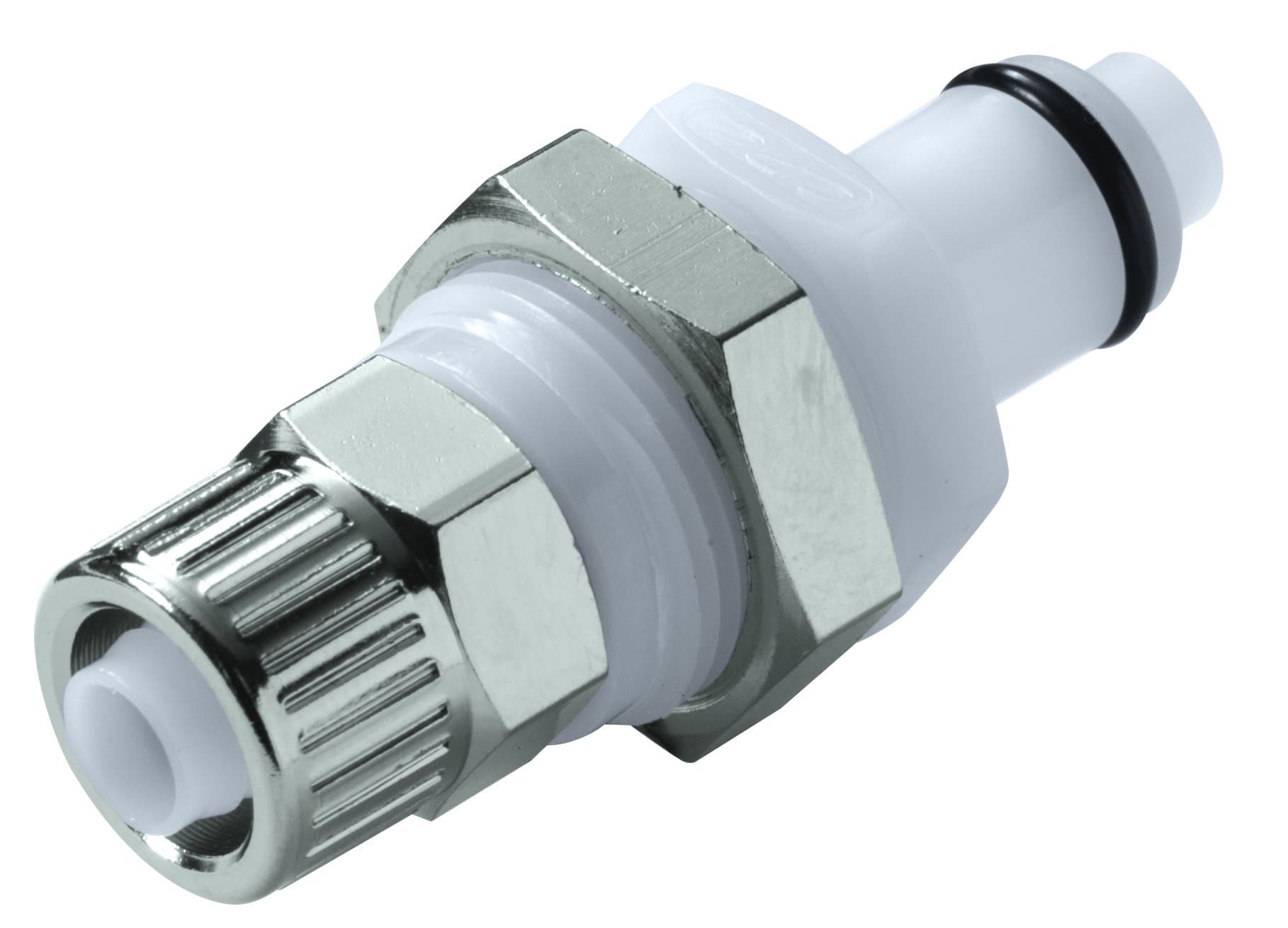 Colder PMC4004 Acetal Tube Fitting, Insert, Straight Thru, Panel Mount, Ferruleless, PTF, 1/8" Insert x 1/4" Tube OD