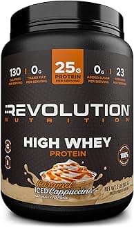 High Whey, Protein Powder 2LB, Whey Isolate, Gluten Free, Lean Muscle Mass for Men & Women, 25g of Protein Per Scoop, 908 g, 24 Servings (Caramel Iced Cappuccino, 2 Pound)