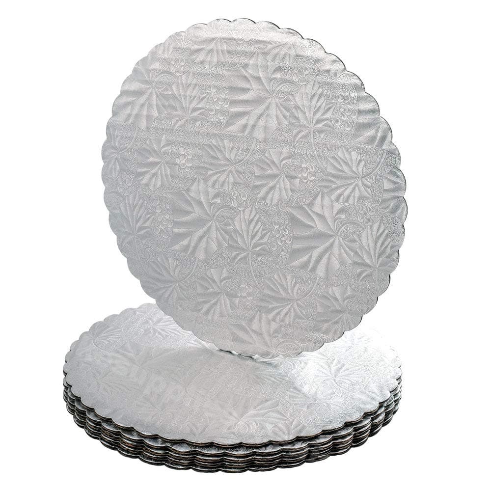 8" Silver Scalloped Edge Cake Boards, 6 ct