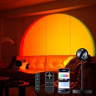 - Sunset Lamp Projector with APP Control, Remote Control and Button Switch, Multicolor Changing LED Projection Lamp 360 Degree Rotation Sunlight for Bedroom/Photography/Party/Tiktok Live/Room Decor