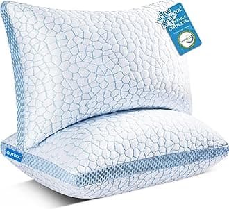 QUTOOL Enhanced Cooling Pillows for Sleeping, CertiPUR-US Shredded Memory Foam Pillows Standard Size Set of 2 for Hot Sleeper, Adjustable Pillow for Side, Back, Stomach Sleepers Support Yet Soft, Blue