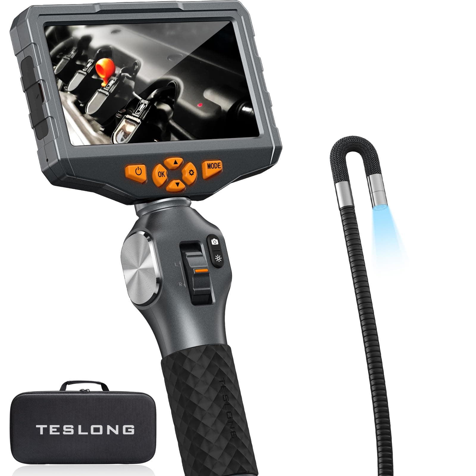 Two-Way Articulating Borescope with Light, 5-inch IPS Endoscope Inspection Camera with Articulation Head, Automotive Mechanics Fiber Optic Scope-0.33inch