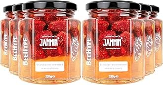 BeeHype, Jammin’, Strawberries in Pure Acacia Honey with Vitamins, Minerals, and Antioxidants, 6 x 220g
