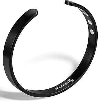 MagnetRX® Magnetic Bracelets for Men & Women - Elegant Bangle Men’s Cuff - Golf/Tennis Elbow & Balance, Stainless Steel Magnetic Bracelets for Women (Black | Medium)