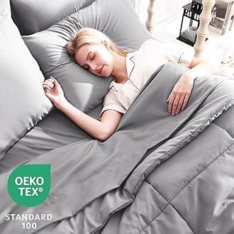 CozyLux Queen Comforter Set Grey, 7 Pieces Bed in a Bag, Gray Comforter Queen Size, All Season Bedding Sets with Stitch Quilted Comforter, Flat Sheet, Fitted Sheet, Pillowcases