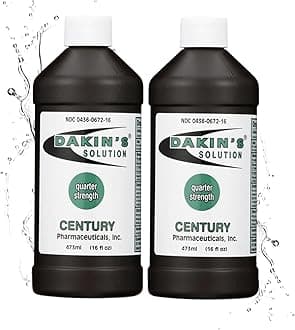 Dakin's Solution Quarter-Strength 0.125% Sodium Hypochlorite Wound Cleanser for Acute and Chronic Wounds, Non-cytotoxic Antimicrobial No-Rinse Gentle Formula, Home or Clinical Use, 2-Pack 16 oz