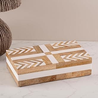 Handicrafts Home Decorative Box - Handmade Jewelry Organizer Box with Lid - Keepsake Box for Home Decor, Jewelry, Accessories, Collectibles - Modern Wooden Storage Box - Adorn, 8X5X2 inch