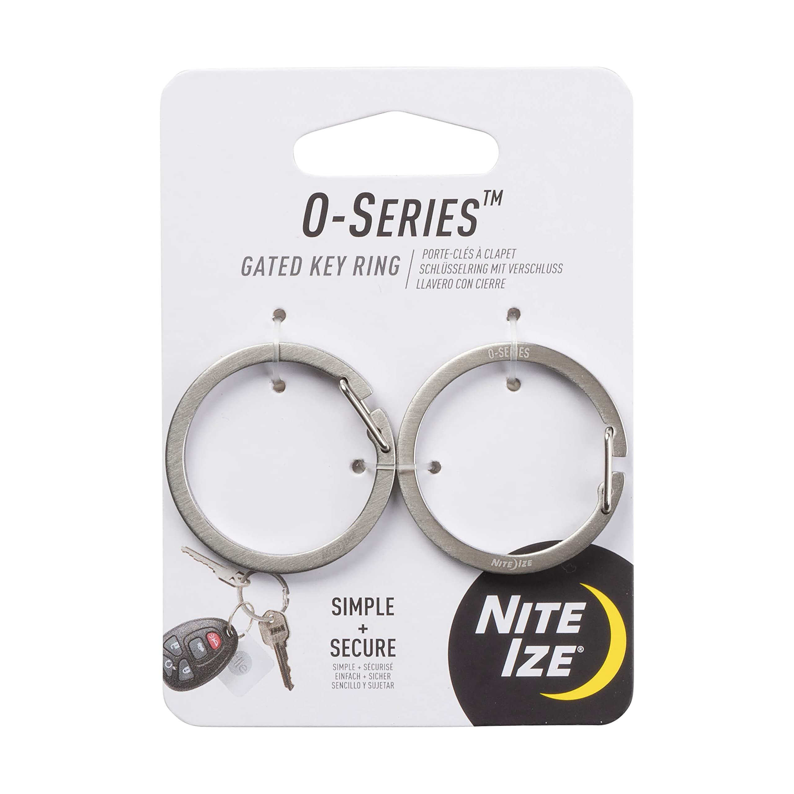 Nite IZE O-Series Gated Key Ring, Stainless Steel Split Ring Alternative, 2 Pack