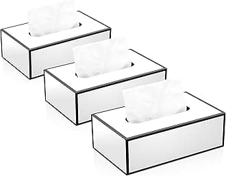 JiaWei Tissue Box Cover, Rectangle Tissue Box Cover 3 Pack, Tissue Box Holder with Magnetic, Decorative Facial Paper Organizer, Waterproof Foldable Napkin Dispenser for Bathroom, Office, Dresser-White