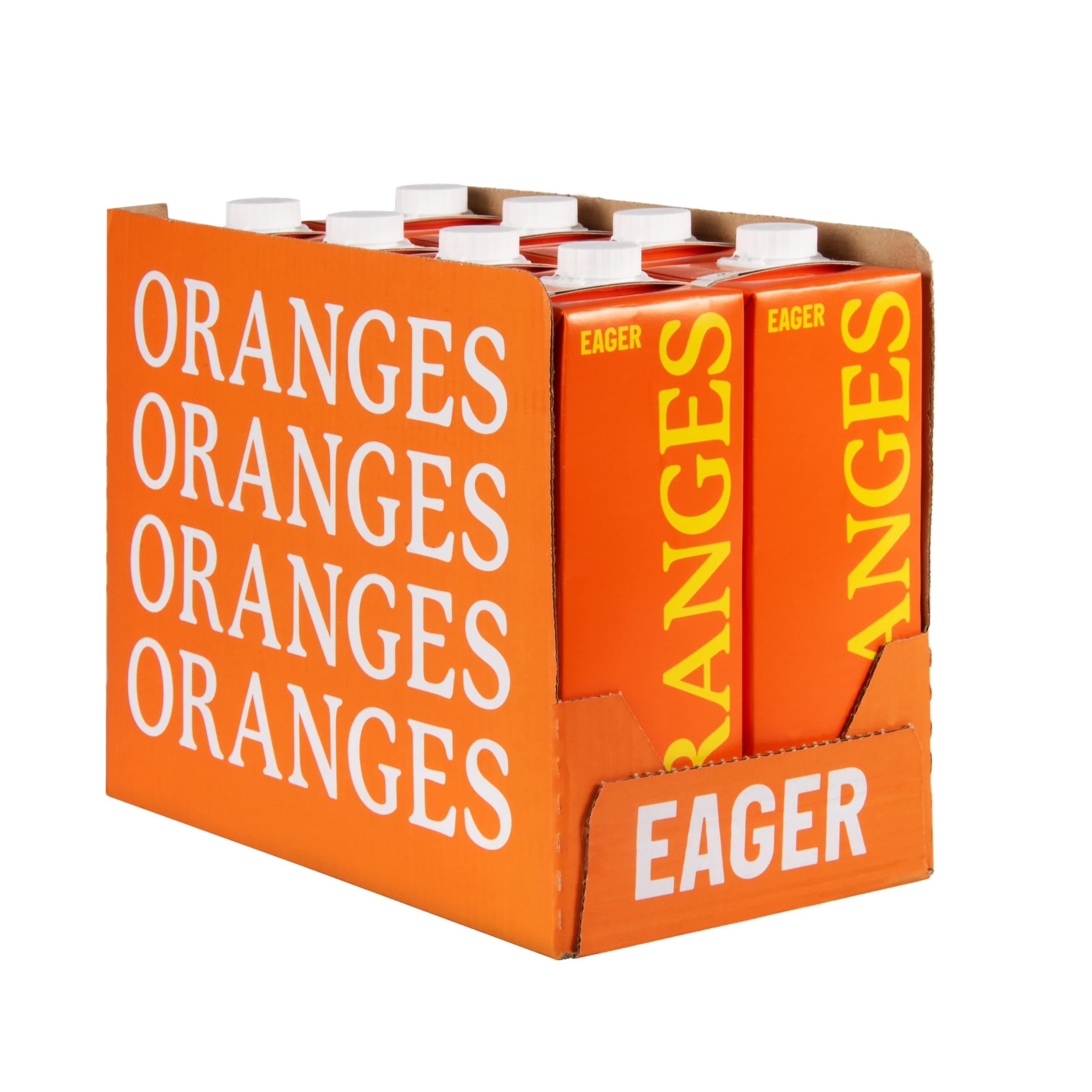 Eager Orange Juice with Bits 100% Squeezed Perfect Fruit Mixer, NFC Not From Concentrate, 1 Litre (Pack of 8)