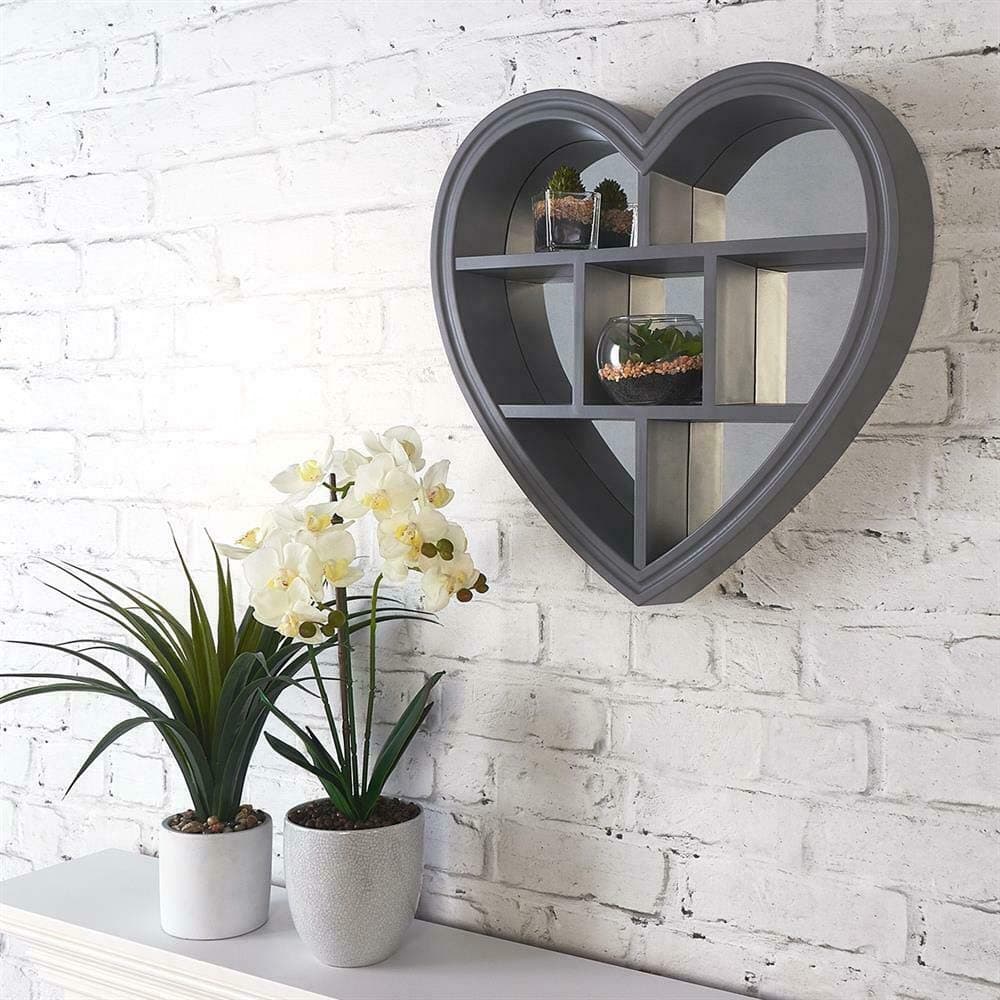 Heart Shaped Mirror with Shelf - Grey