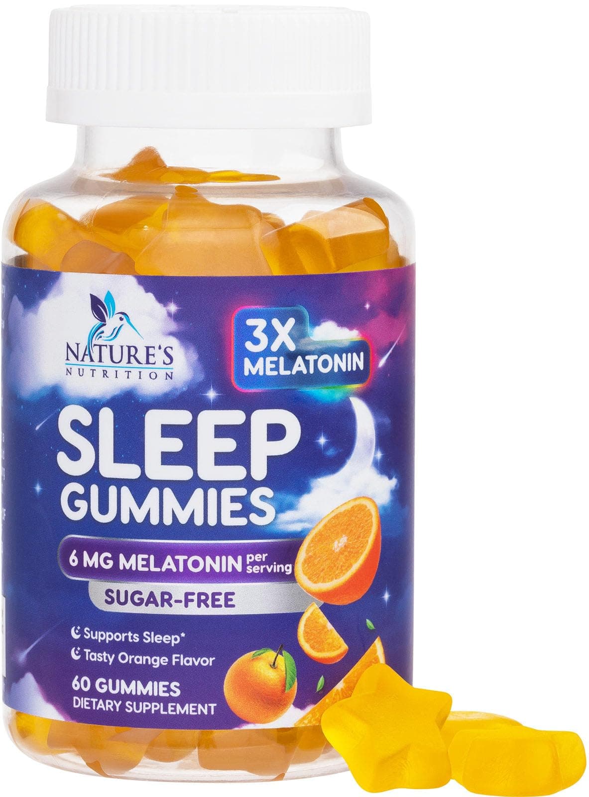 Melatonin Sleep Gummies - 6mg Per Serving - Sugar-Free Sleep Support Melatonin Gummy for Adults - Extra Strength Sleeping Gummy Supplement - Supports Restful Sleep - Tasty Orange Flavor - 60 Gummies