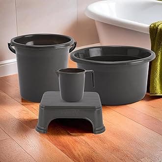 Kuber Industries Set of 4 Bathroom Combo Set | Tub-Bucket-Mug & Stool Combo Set for Bathroom | Bathing Set | Bathware Set | Modern Bathroom Accessories Set | Gray