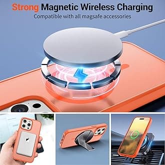 SUPFINE Magnetic for iPhone 15 Pro Case (Compatible with MagSafe) (Military Grade Drop Protection) Slim Translucent Matte Shockproof with Anti-Fingerprint Phone Case,Orange