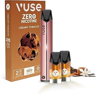 Vuse Pro Vape Kit, Slim Design, Fast Charging, Splash-Resistant, reusable vape, rechargeable vape, refillable vape, with Creamy Tobacco 0mg vape pods x2, no nicotine, no tobacco, Rose Gold