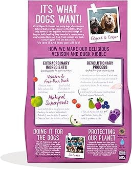 Edgard & Cooper Grain Free Dry Dog Food For Large Breed Adult Dogs (12kg), Fresh Venison & Duck, Balanced Fibre For Gut Health, Hypoallergenic Recipe With Natural Ingredients, Never Meat Meal