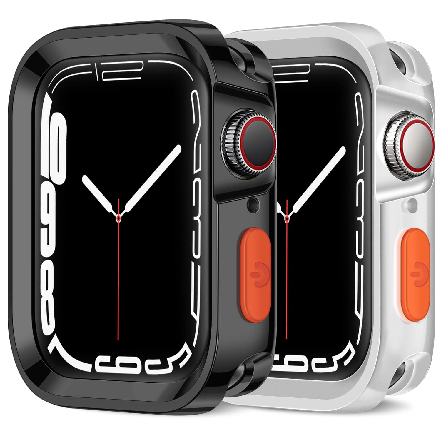 Amizee 2 Pack Rugged Case Compatible with Apple Watch Case Series 9/8/7 45mm SE 3/2/1 Series 6/5/4 44mm, Soft TPU Shockproof Bumper Drop Proof Protective Cover for iWatch (Plating Black/Clear)