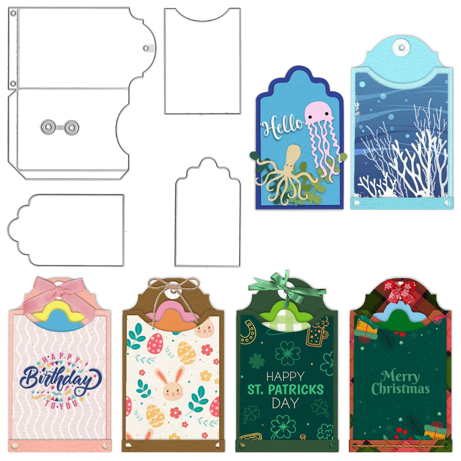 3D Card Shape Die Cuts for Card Making, Rectangular Gift Pop-Up Card Envelope Cutting Dies Sets Label Tag Dies Stencils Embossing Template for Scrapbooking DIY Cards Album Crafts Supplies