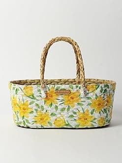 Habere India-All the Cultures Fabricating India Wicker Hamper Basket | Bamboo Basket | Cane Gift Hamper Baskets | Seagrass Shelf Organiser | Decorative Fruit Baskets (Design 11; L33 x W19 x H15 cm)