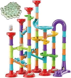93 PCS Marble Toy Premium Set,STEM Educational Building Block Toy,Marble Track Race Set with 30 Glass Marbles for Boys & Girls,Construction Building Blocks Toys for Kids