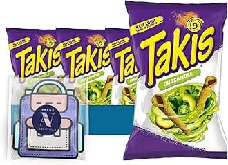 Takis - Lavinia Essentials Bundle: 4-Pack of Guacamole Sharing Size Bag, Hot Chili Pepper Rolled Tortilla Chips 9.9 oz Bag + 1 Utility Prop