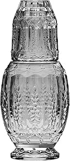 Elle Decor Vintage Bedside Water Carafe with Tumbler Glass – Elegant Pitcher and Matching Drinking Cup Doubles As Lid (Gray)