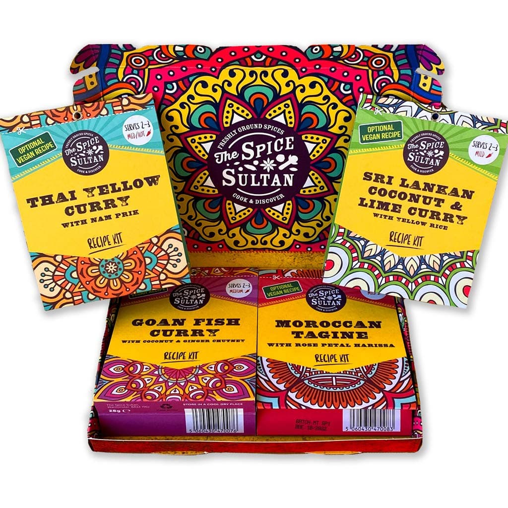 The Spice Sultan World Spice Kits Gift Set, Selection of Four Hand-Crafted Recipe Kits, Vegan Friendly, Gluten Free, Sugar Free, Cook & Discover Delicious Meals at Home